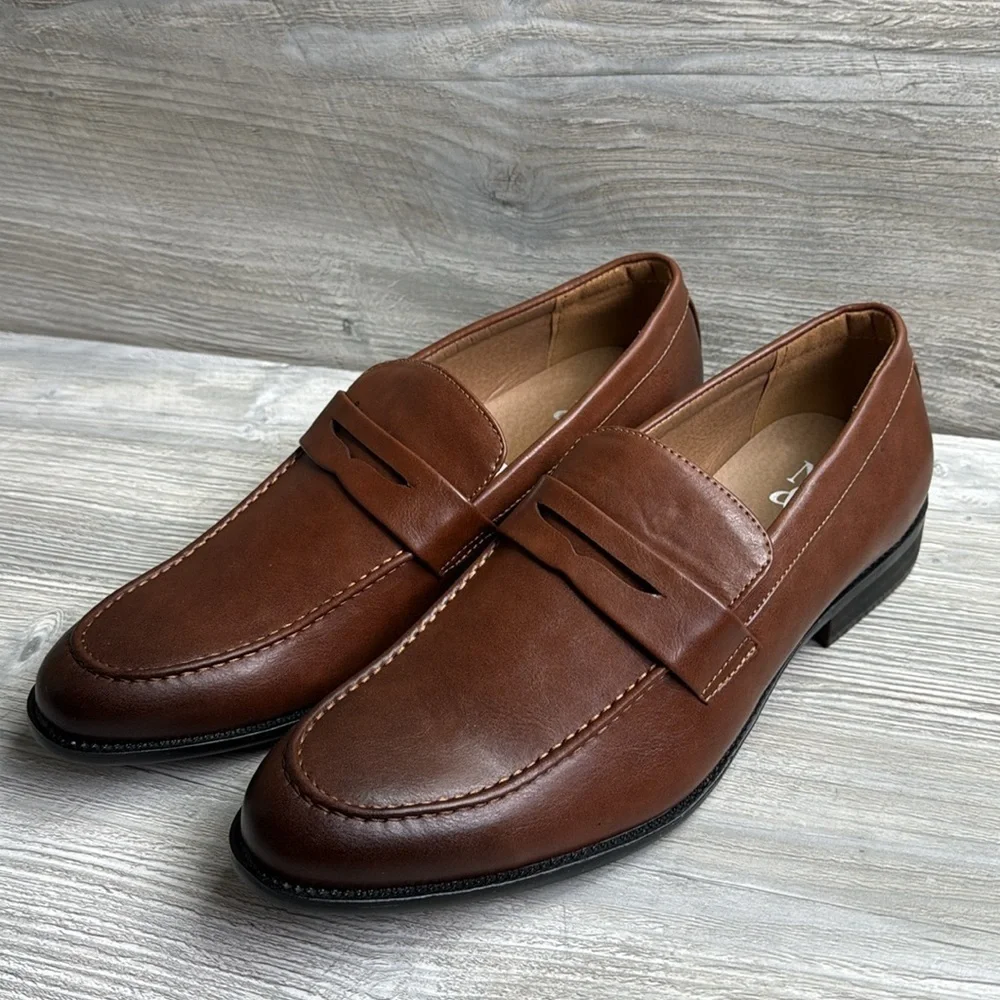 NWOT NY&C Men's Brown Leather Like dress Loafers size 13